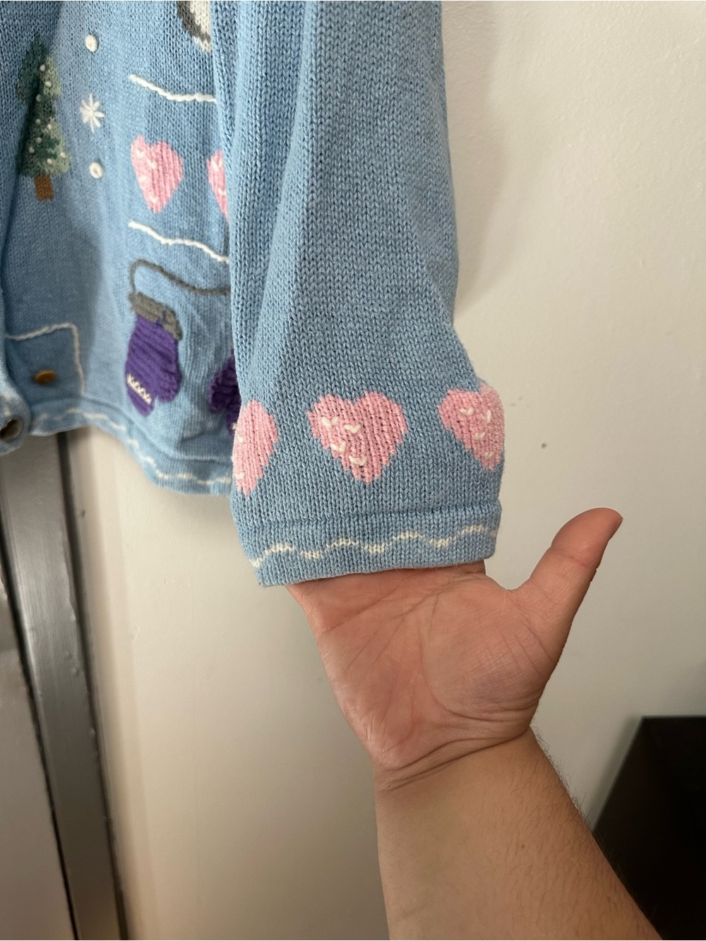 Vintage The Quacker Factory Winter Snowman Light Blue Women's Cardigan Sweater - Picture 3 of 6